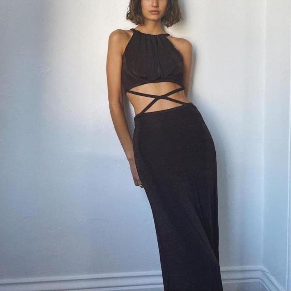 Dissh Deja chocolate brown dress with cutouts